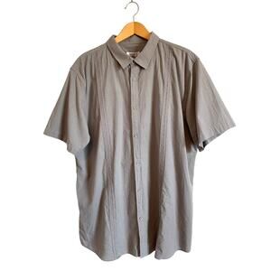 Jekaoyi Mens Casual Linen Button Down Short Sleeve Shirt Gray XXL Resort Beach